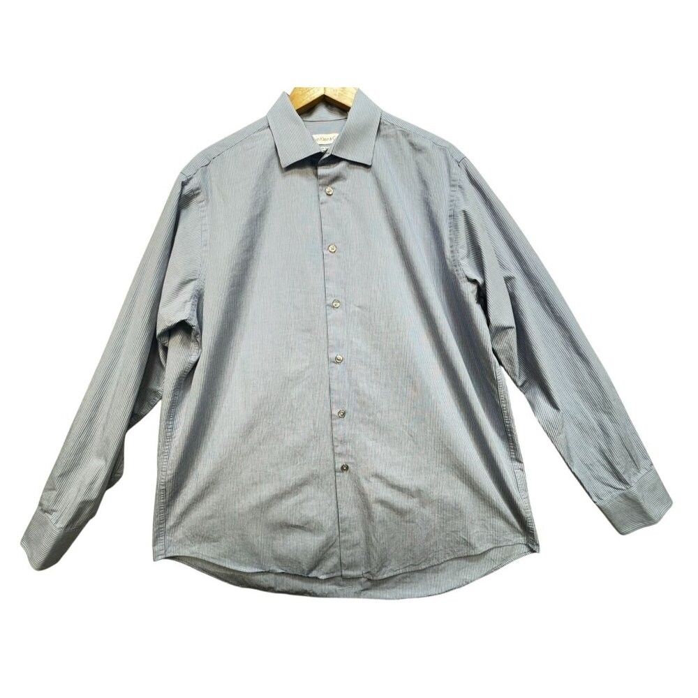 Calvin Klein & Co. Mens Dress Shirt Size L Blue Striped Long-Sleeve Workwear